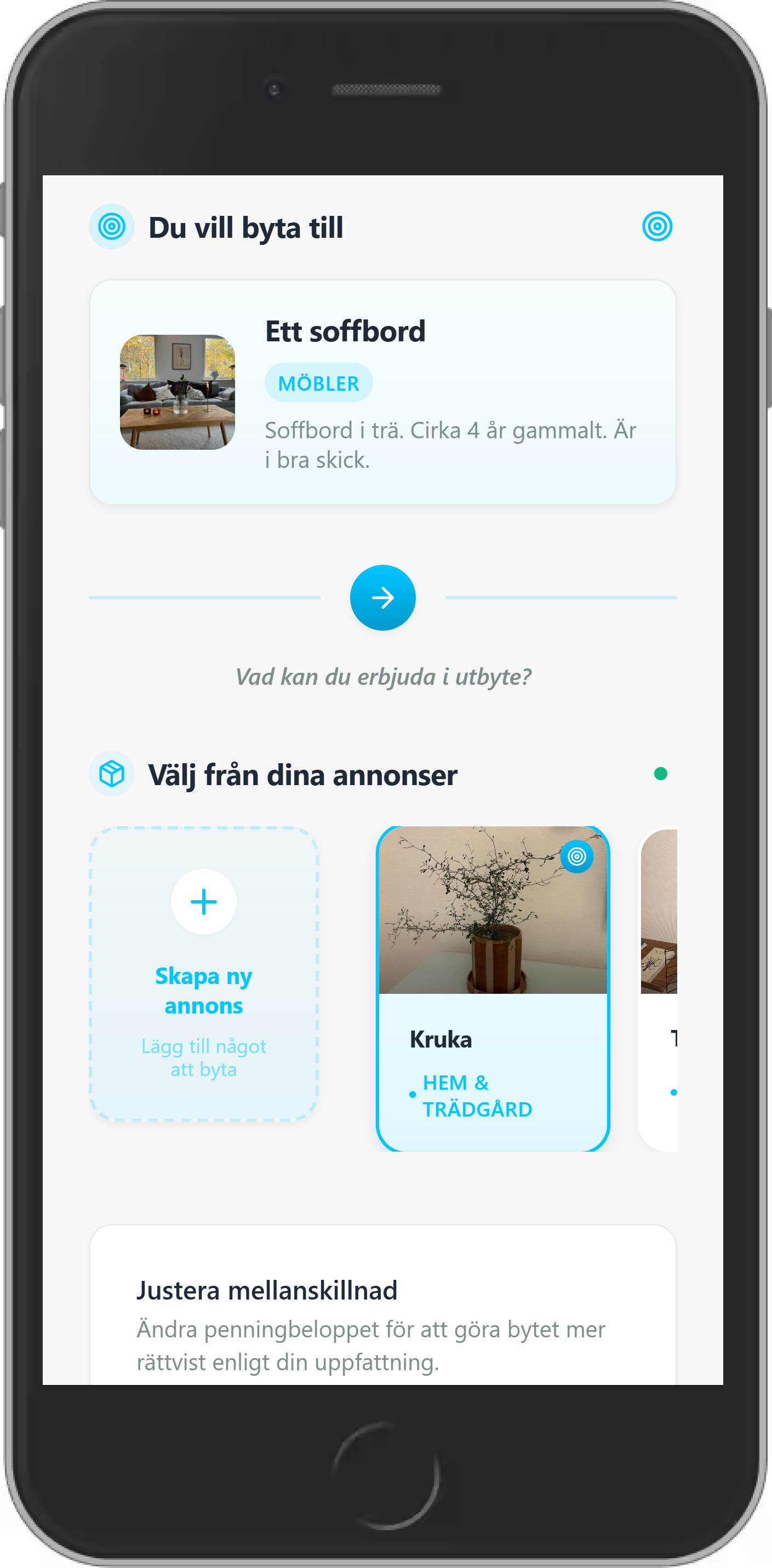 Föreslå byte i Bytt - byt dina saker mot andra användarens annonser